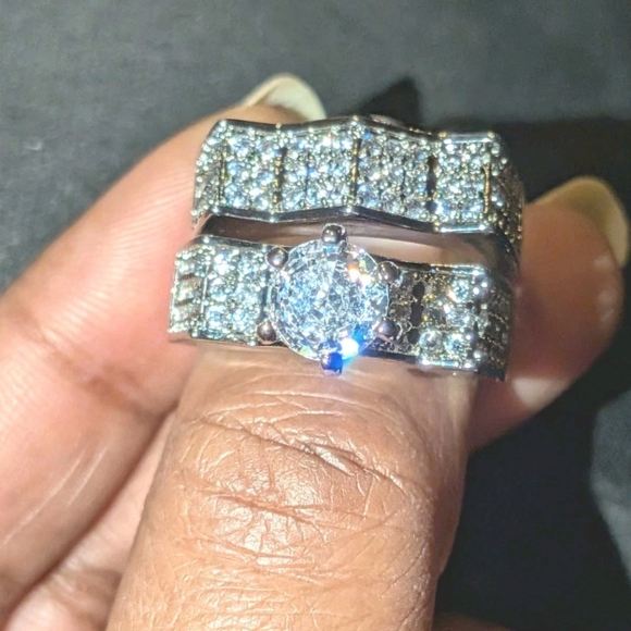 Women's 2pc Solid 925 Sterling Silver Lab Created Diamond Bridal Set SZ 9 - Picture 8 of 17